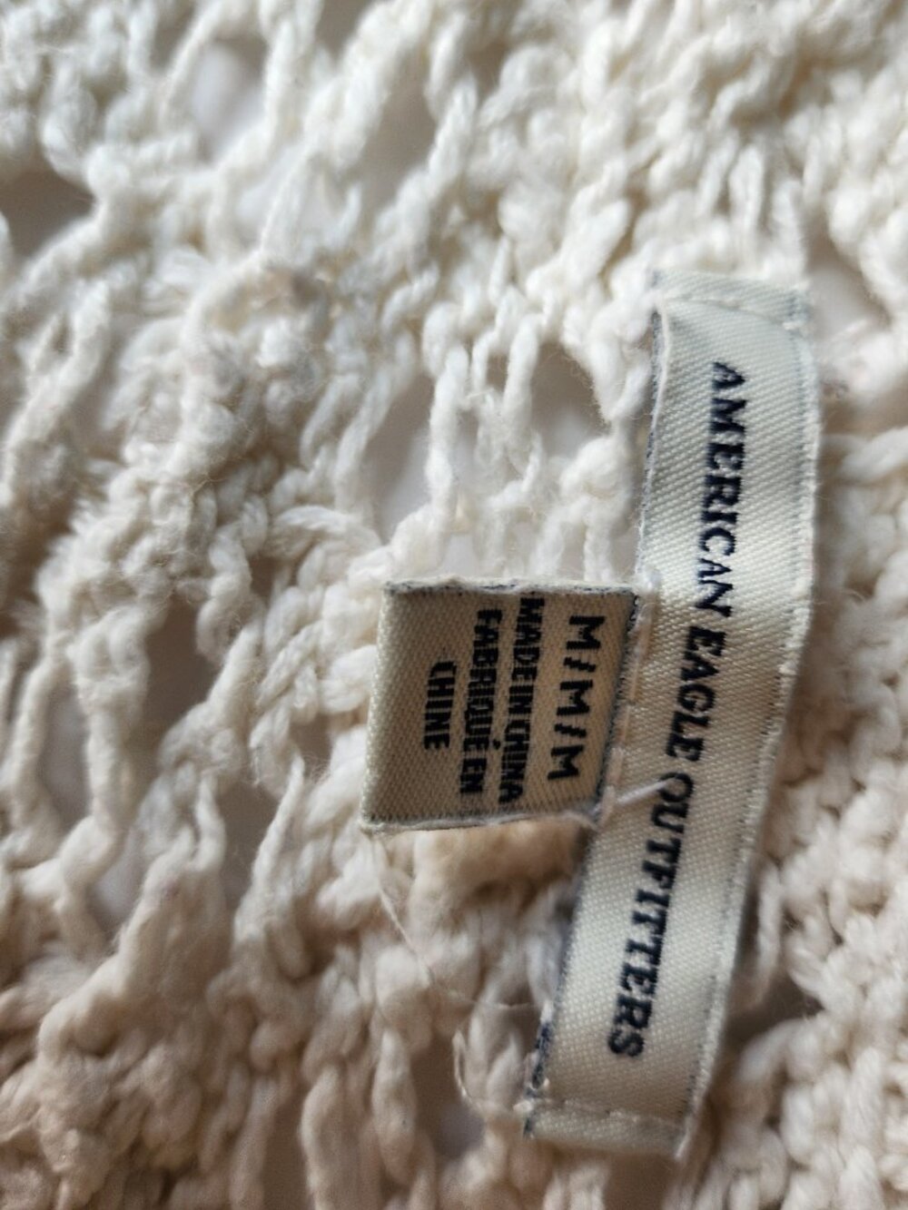 American Eagle Ivory Open Knit Cable Crochet Sweater Size M‎ 100% Cotton - Picture 7 of 10